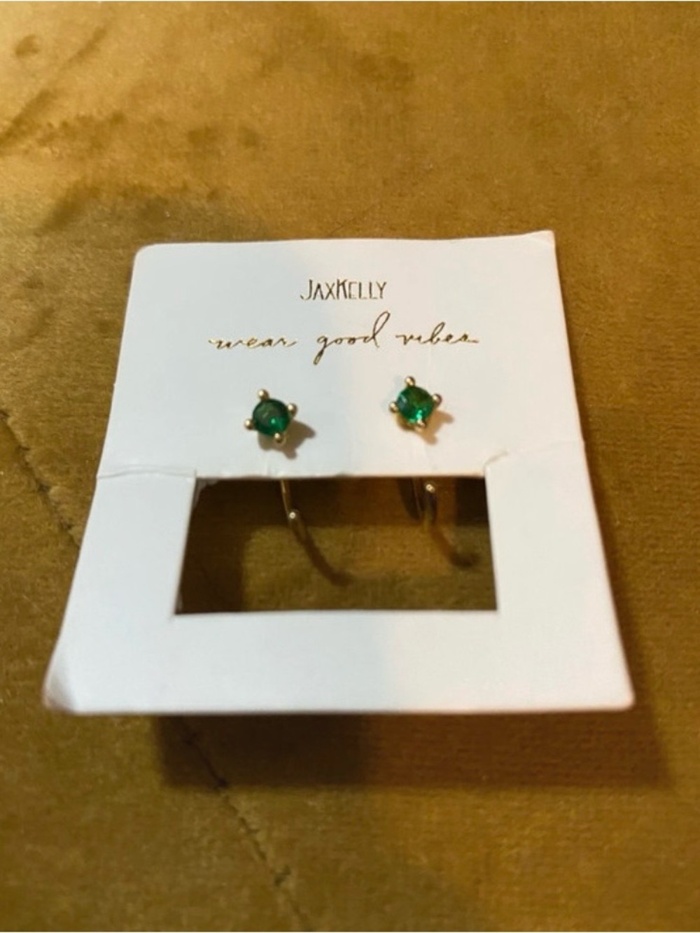 Emerald Green Huggies Earrings in Gold
